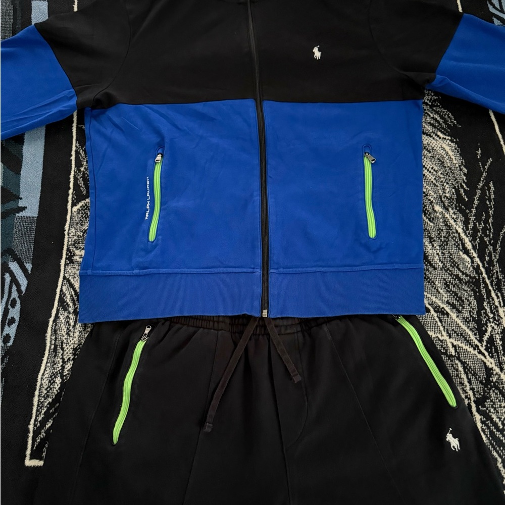 Polo Ralph Lauren Royal Blue/Black/Lime Green Interlock Track Jacket + Joggers